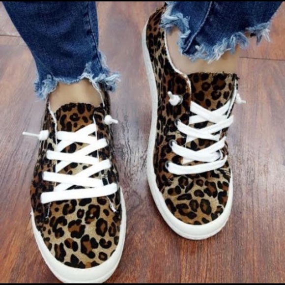 Private Label Shoes - Leopard Print Cloth Sneakers - New In Box